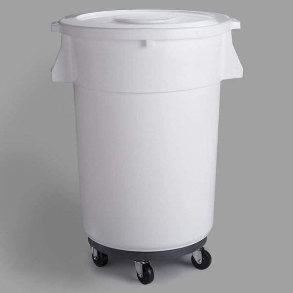 Global Equipment Plastic Trash Can with Lid   Dolly - 44 Gallon White 240462WHB